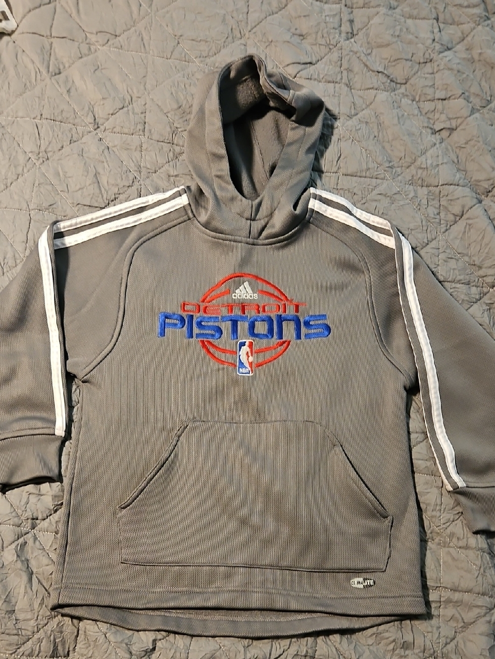 Vintage Adidas Detroit Pistons Youth Hoodie Grey Climalite Y2K Size Small (8)